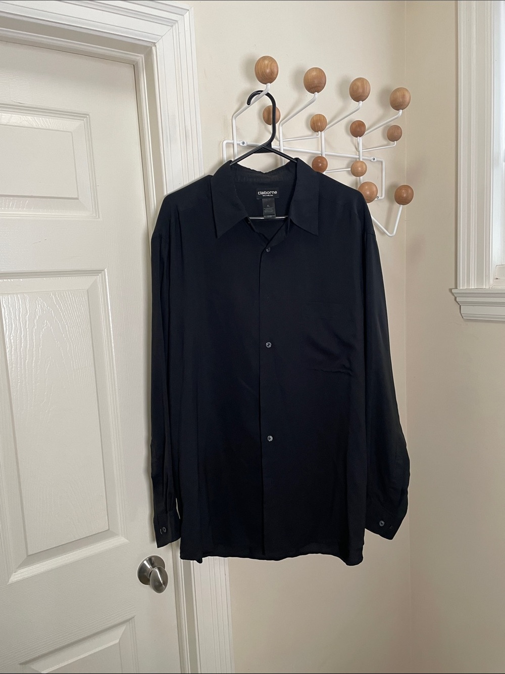 Claiborne - 100% Silk Button Down Baggy Shirt - Black - XL